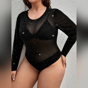 NEW - Rhinestone Mesh Bodysuit - Size 3X